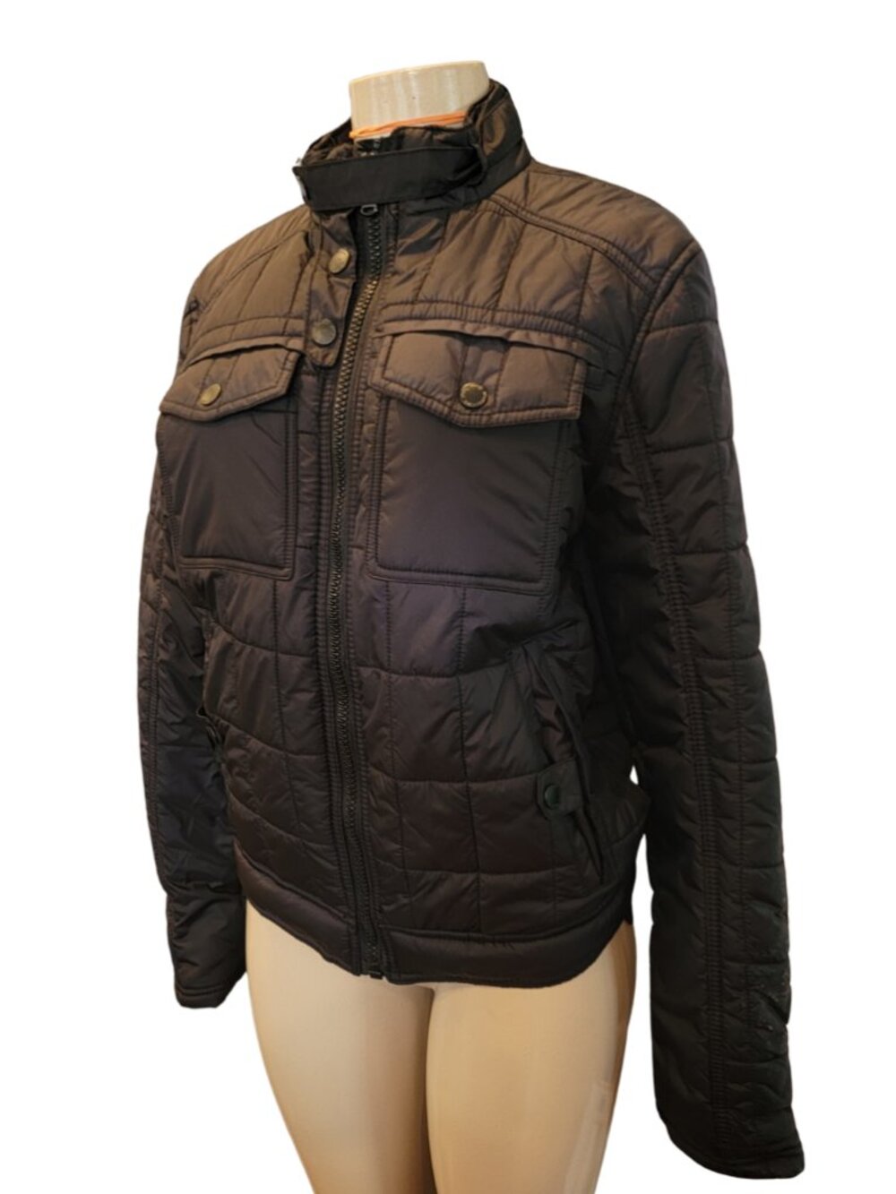 American Rag Moto Full Zip Black Sea Quilted Puffer Jacket